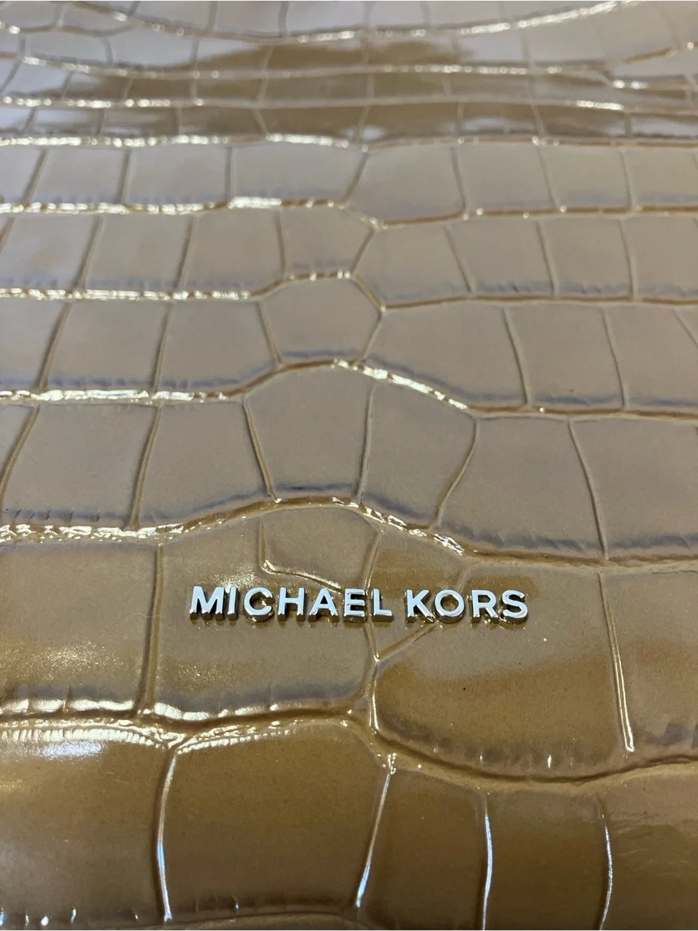 NWT MICHAEL Michael Kors Tan Kensington Large Croc-Embossed Leather Bag Purse